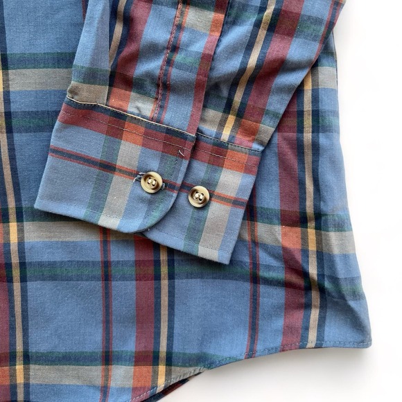 Vintage Lee Plaid Western Dress Shirt Cowboy Button Down Rodeo Ranch Blue Red M - Picture 5 of 9